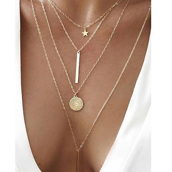 Women’s Fashion Gold Multi- Layered Star Pendant Necklace NEW in Package - Picture 7 of 8